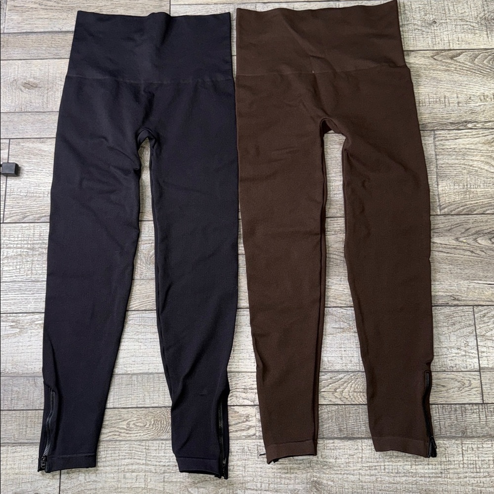 SPANX Bundle Black and Brown Seamless High Rise Ankle Side Zip Leggings